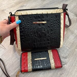 Brahmin Black, Red, and Cream Croc-Embossed Crossbody Bag